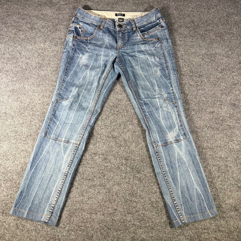 Allen B Jeans Womens 8 Blue Pinstripe Fade Whiskered Y2K Low Rise Straight Leg